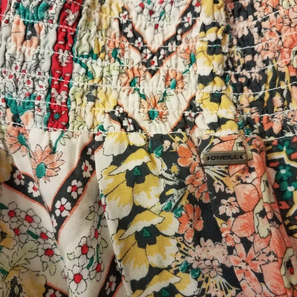 Oneill Pants Women L Large Wide Leg Floral Smocked Pullon Boho‎ Beachy Resort - Picture 5 of 6